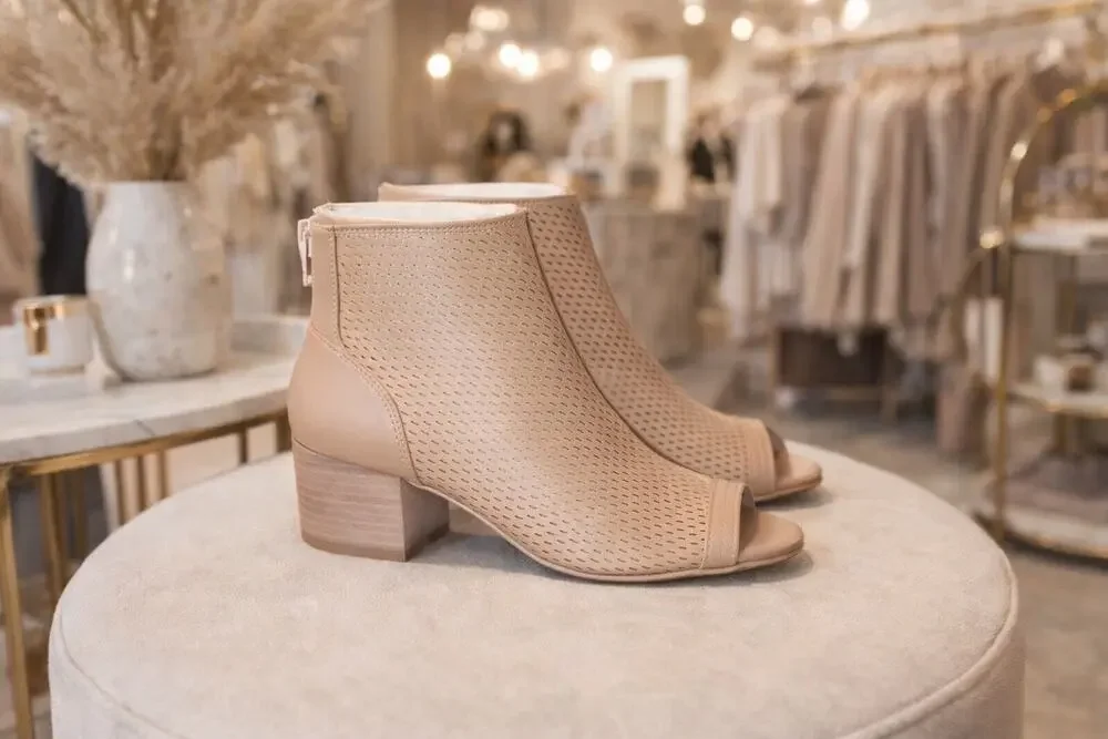 Kelsi Dagger Simone Nude Peep Toe Booties Perforated Block Heel 8 NWT Boho Chic